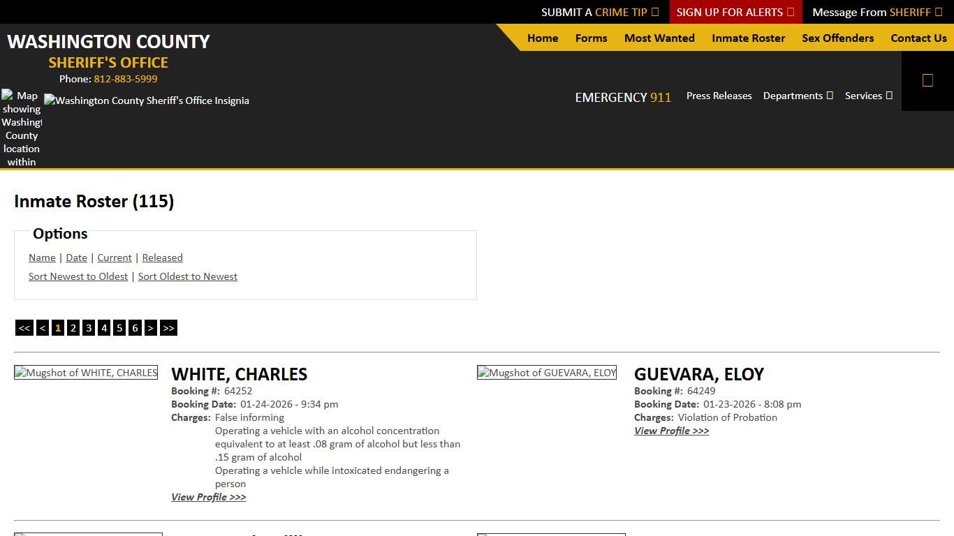 Inmate Roster - Current Inmates Booking Date Descending - Washington County IN Sheriff