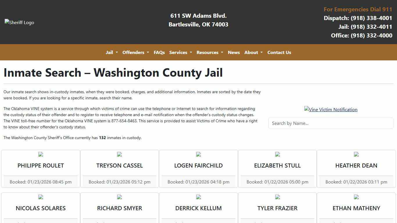 Inmate Search Washington County Sheriff's Office