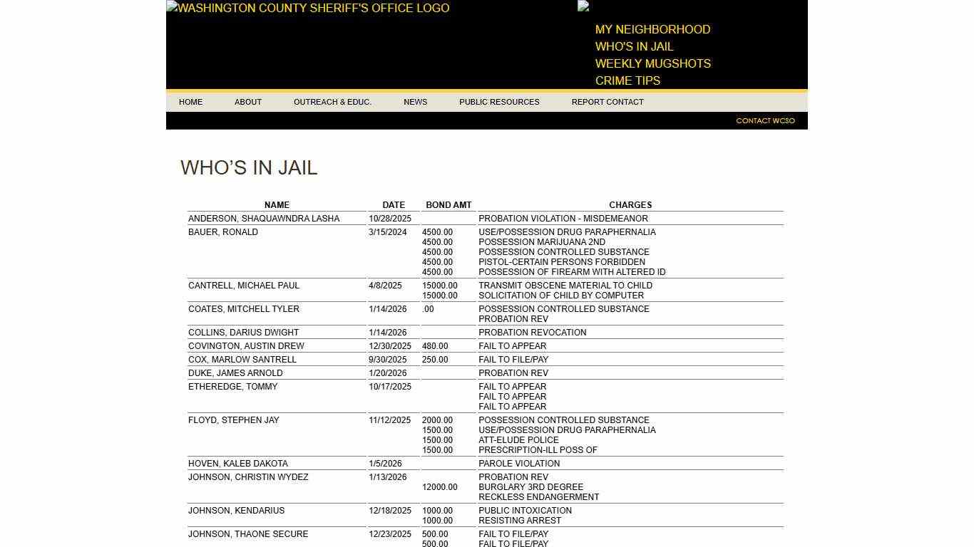 Who’s in Jail » Washington County Sheriff's Office